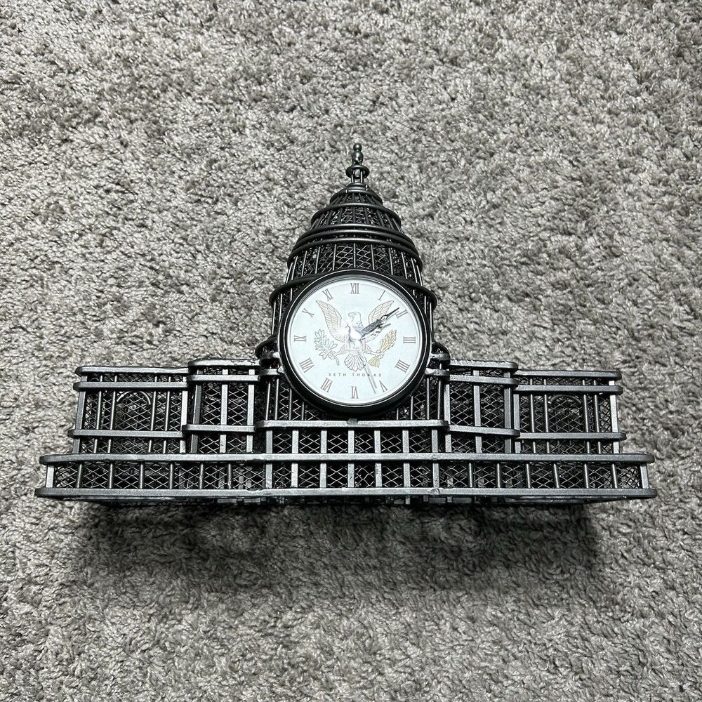 RARE Seth Thomas US Capitol Building Metal Desk Clock Quartz